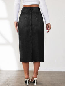 กระโปรงลำลองสไตล์เกาหลีเอวธรรมชาติประดับเลื่อมสำหรับผู้หญิงสีดำสีน้ำเงิน - Product Image 4