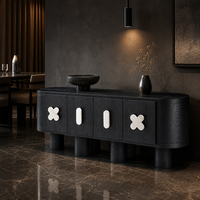 Buffet haut de gamme série Rhine, meuble de rangement de 2 mètres en bois d'orme, armoire de luxe avec décoration en pierre pour la maison et l'hôtel