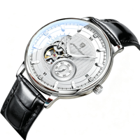 Montre automatique de plongée vintage, cadran noir mat, mouvement mécanique, bracelet en cuir, lunette argentée, montre-bracelet de luxe hommage