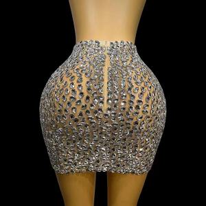 Faldas Cortas Boutique See Through Crystal Short <strong>Skirts</strong> Ladies Plus Size Sexy Hip <strong>Wrapped</strong> Dress Women Bodycon Rhinestone <strong>Skirts</strong> - Product Image 3