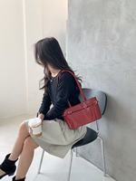 Tas Selempang Hobo Wanita Elegan Trendy Biru Bahan Kulit PU Anyaman Dua Tali Selempang Atas yang Dapat Disesuaikan dan Dapat Dilepas Musim Panas/Dingin