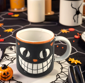 Taza de Cerámica con Gato Negro de Halloween, Taza de Café con Gato de Cheshire en Relieve 3D, Taza de Té Espeluznante para Regalo de Fiesta, Taza de Cerámica Novedosa - Product Image 1