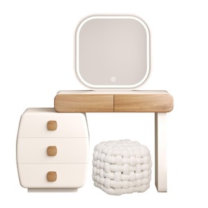 Table de toilette beige style crème avec tabouret, table de maquillage moderne de haute qualité pour filles, table de toilette en bois populaire pour la maison - Product Image 2