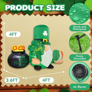 Gnome gonflable de 4 pieds pour la Saint-Patrick avec trèfle <span class=keywords><strong>et</strong></span> cœur, décorations lumineuses LED gonflables pour la cour, le porche <span class=keywords><strong>et</strong></span> la décoration de fête - Product Image 6
