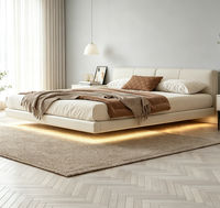 Sommier flottant en métal, cadre de lit plateforme moderne à hauteur basse avec éclairage LED intégré et support à lattes en pin massif