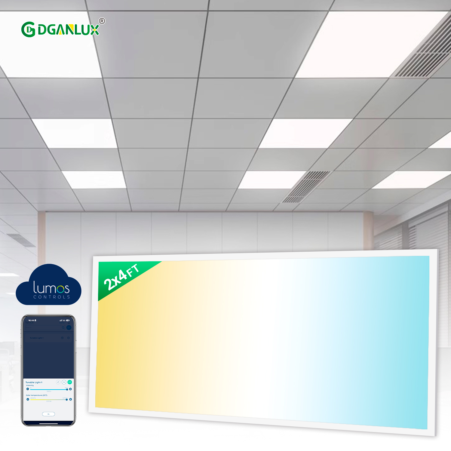 2*4FT Office Home Mall Bluetooth Recessed Fixture Industrial Hangning Lamp Dimmable Ceiling Light Square LED Flat Panel Light