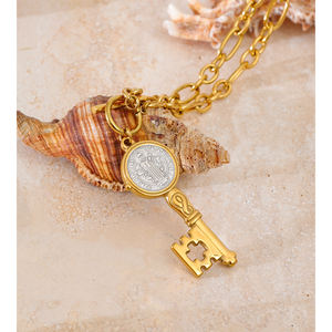 JINYOU Collar con Colgante de Doble Cara en Forma de Llave Grande Chapado en Oro, Acero Inoxidable Hipoalergénico, Diseño de Moda 402 - Product Image 3