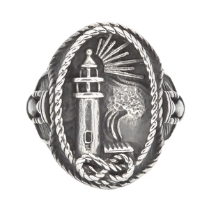 Bagues pour hommes Viking en acier inoxydable plaqué argent, avec <span class=keywords><strong>pierre</strong></span> verte taille princesse, style punk, design <span class=keywords><strong>phare</strong></span> et sablier, pour fiançailles - Product Image 1