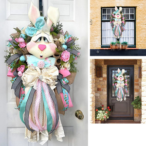 DAMAI <b>Easter</b> Bunny Wreath with Eggs Artificial <b>Easter</b> Wreath Mixed Flowers Hanging Bunny Shaped Wreath for Front Door Wall - Product Image 2