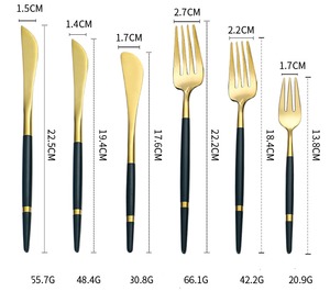 Ensemble de couteaux, fourchettes et cuillères de luxe en acier inoxydable poli or mat durable de 5 pièces du Portugal avec bande dorée et poignée verte pour mariage - Product Image 2