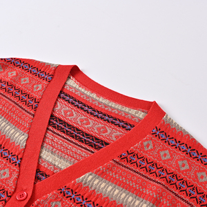 2025 nuevos artículos Casual francés rayas diseño botón Color bloque superior largo mujer cuello en V cárdigan de punto - Product Image 4