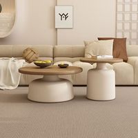 Ensemble de tables basses gigognes de style nordique, plateau rond en bois massif, base blanche mate, tables d'appoint pour salon, style moderne minimaliste