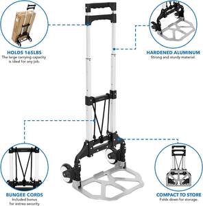 Carretilla Plegable y Carro de Mano Personal con Capacidad de 165 lb, Ruedas de Goma y Mango Telescópico, Carro de Equipaje de Aluminio - Product Image 2