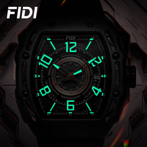 FIDI Tonneau <b>Automatic</b> Mechanical Men Watch Silicone Strap 3ATM Waterproof Sport <b>Chronograph</b> Mens Wristwatch - Product Image 4