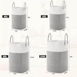 Cesto de ropa sucia de Tela Gris con cuerda de algodón, cesta tejida para ropa sucia, guardería, sala de estar, juguetes para bebés, almacenamiento de mantas - Product Image 3