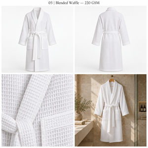 Peignoir en coton éponge blanc doux et respirant avec ceinture et poches pour hommes et femmes - Product Image 6