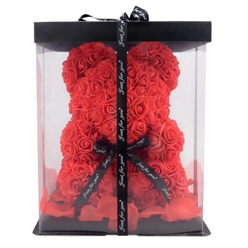Teddy Bears With Box Flower 40Cm 25Cm Roses Valentines Gift PE Foam Heart Red Gift Rose Bear Valentine gift boxes
