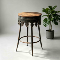 Tabouret de bar vintage orné, siège rond en bois massif, cadre en fer découpé, repose-pieds, chaise de comptoir industrielle pour bar à domicile et cuisine