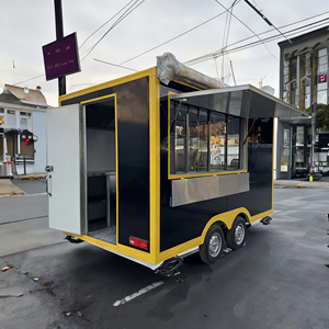 Camion de nourriture multifonctionnel d'extérieur, glace, hot-dogs, camion de nourriture en acier inoxydable à 4 roues, capacité personnalisable, stand de rue - Product Image 4