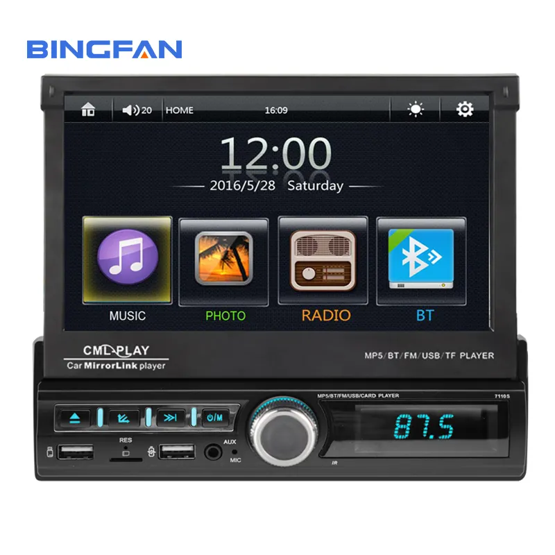 Autorradio estéreo para coche, reproductor MP5, BT, 12V, 1 Din, FM, Aux, receptor, SD, USB, MP3, MMC, WMA, 1 Din