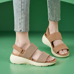 Sandales pour femmes en tissu tricoté à semelle épaisse, avec sangle réglable, confortables, légères, décontractées et polyvalentes - Product Image 1