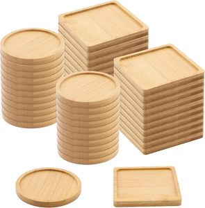 Sous-verres en bois de bambou, noyer et hêtre, ronds et carrés, gravés, style rustique, pour gravure laser, vente en gros - Product Image 1