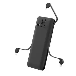 Portable Travel Charger Battery Pack Foldable AC Plug Wall Charger and Built-in Cable 2-in-1 power bank 10000mAh