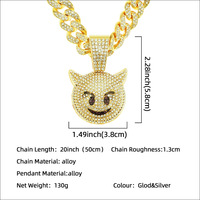 Pendentif Enfant Diable Cornu en Or 18K avec Strass Violets et Chaîne Cubaine – Bijou Tendance Streetwear