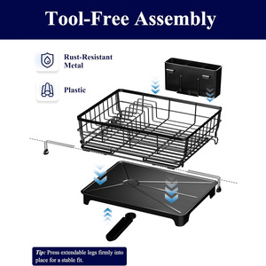 Extendable Kitchen Countertop Dish Rack With Tray <b>Adjustable</b> Sink Drainer Large Size For Dish Drying - Product Image 4