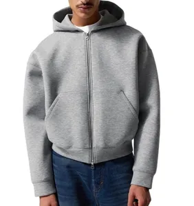 OEM Manufacturers Drop Shoulder 100% cotton sweatshirt Heavy Weight French Terry Oversized 500gsm Zip Up Men Cropped mens Hoodie