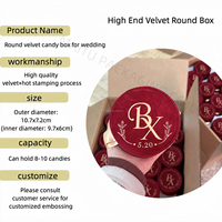 Boîte en papier haut de gamme vide, ronde, rigide, en velours laminé, pour mariage, personnalisée avec gaufrage à chaud doré et ruban champagne, idéale pour offrir en cadeau