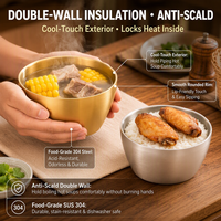 Bol à riz et à soupe en acier inoxydable 304 poli HL à double paroi isolé 200 ml/700 ml style coréen