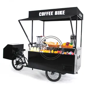 2024 Gemotoriseerde Moderne Koffie Fiets Aangepaste Mobiele Verkoop Karren Food Fiets Snack Elektrische Driewieler Te Koop