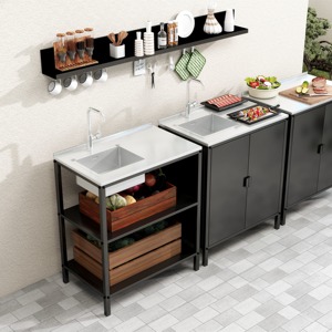 <span class=keywords><strong>Armoire</strong></span> <span class=keywords><strong>de</strong></span> <span class=keywords><strong>rangement</strong></span> extérieure moderne et durable Homniture, <span class=keywords><strong>armoire</strong></span> en métal multi-usages à trois niveaux avec évier - Product Image 1