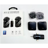 Microphone Lavalier Sans Fil 3-en-1 F11-2 Double Micro Anti-Bruit Mini Clip-on pour iPhone Android Appareil Photo Interview Vlog