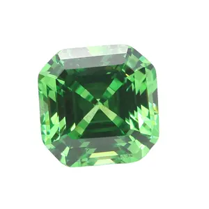 Wholesale Gemstone Emerald Green Color 8*8 mm CZ Loose Asscher Cut Cubic Zirconia