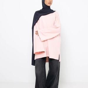 ชุดกีฬาแบบสุภาพสำหรับผู้หญิงมุสลิม ชุดออกกำลังกายมุสลิม เสื้อผ้าฝ้ายสีชมพูอ่อนทรงหลวม - Product Image 4