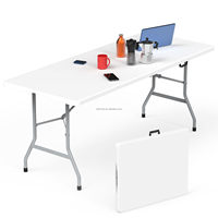 Tables pliantes portables en plastique CE de 4, 5 et 6 pieds avec poignée, aucun assemblage requis, se plient pour un rangement peu encombrant