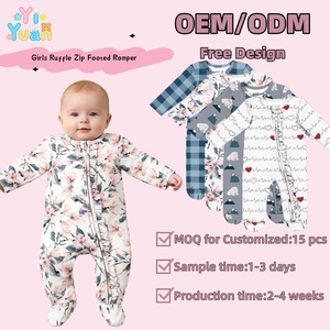 Pijama Enterizo de Manga Larga con Cremallera y Volantes Laterales Estampado Completo para <span class=keywords><strong>Bebés</strong></span> Niñas <span class=keywords><strong>Recién</strong></span> Nacidas - Product Image 1