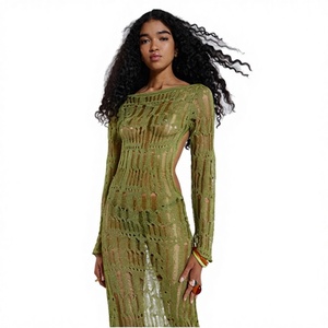 ชุดคลุมชายหาดถักโครเชต์แบบเว้าหลัง แขนยาว รุ่นใหม่ปี 2024 เซ็กซี่ โปร่ง ระบายอากาศได้ดี แห้งเร็ว ชุดเดรสกระโปรงถัก 1 ชิ้น - Product Image 3