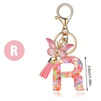 Gantungan Kunci Huruf Awal untuk Wanita, Rumbai Kupu-kupu Pink Ungu, Gantungan Kunci Mobil Lucu untuk Dompet, Tas Ransel, Aksesoris Tas