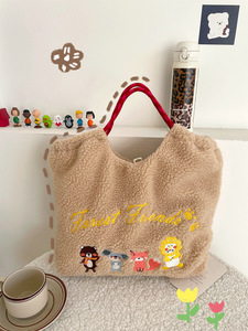 Bolsa de Compras de Gran Capacidad para Invierno, Bordada, de Felpa, Portátil, <span class=keywords><strong>con</strong></span> Cordón, Diseño de Dibujos Animados, para el Hombro - Product Image 5