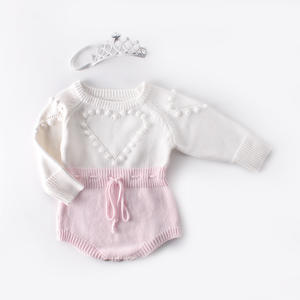 Combinaison en coton pour bébé fille, tenue d'automne-hiver, vêtements pour nouveau-né, adorable combinaison à bretelles en tricot - Product Image 4
