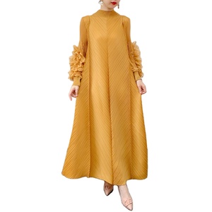 Panhua primavera/estate nuovo temperamento tinta unita lungo largo abito di grandi dimensioni a pieghe pressate per le donne - Product Image 3