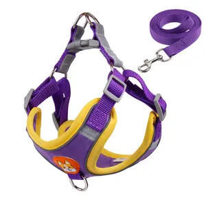 Hot selling multi color Suede fabric retractable no pull dog harness and leash set