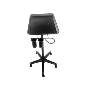 Adjustable Height Black Metal Salon Rolling Trolley Hair Styling <b>Cart</b> with <b>Tool</b> Cup Holders - Product Image 1