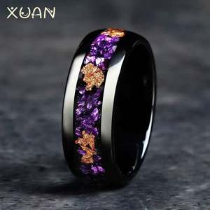 Orion Nebel Goldfolien Inlay Verlobung Hochzeits paar Versprechen Ring 6Mm 8Mm Black Domed Ring für Männer Frauen - Product Image 2