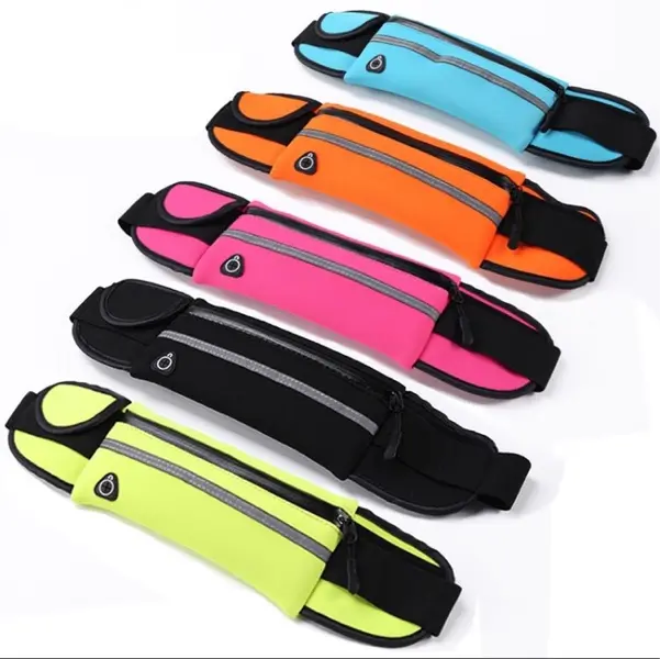 Hot Jual Unisex Neoprene Bernapas Menjalankan Sabuk Pemegang Telepon Outdoor Sport Fanny Pack Tas Pinggang dengan Earphone Jack Kantong Kunci