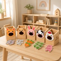 Boîte de tri des aliments en bois Montessori personnalisée pour animaux (chat, chien, lapin, vache, poulet) – Jouet éducatif sensoriel de classification OEM