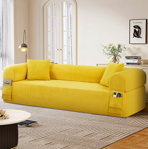 OE HOME Modern Three Seat Corner Sofa Set High-Density Foam Eco-Friendly Fabric Storage Curved Arms Wood Legs-Home Furniture - Product Image 1